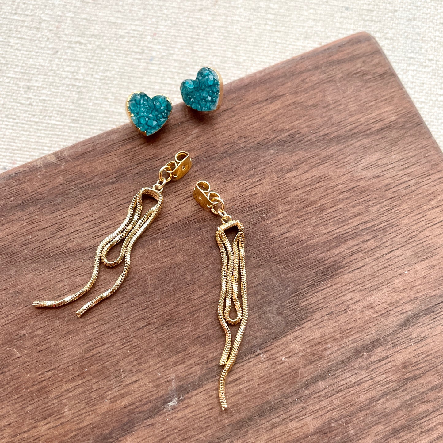 Heart-shaped Druzy Stone Dangling Two-way Earring