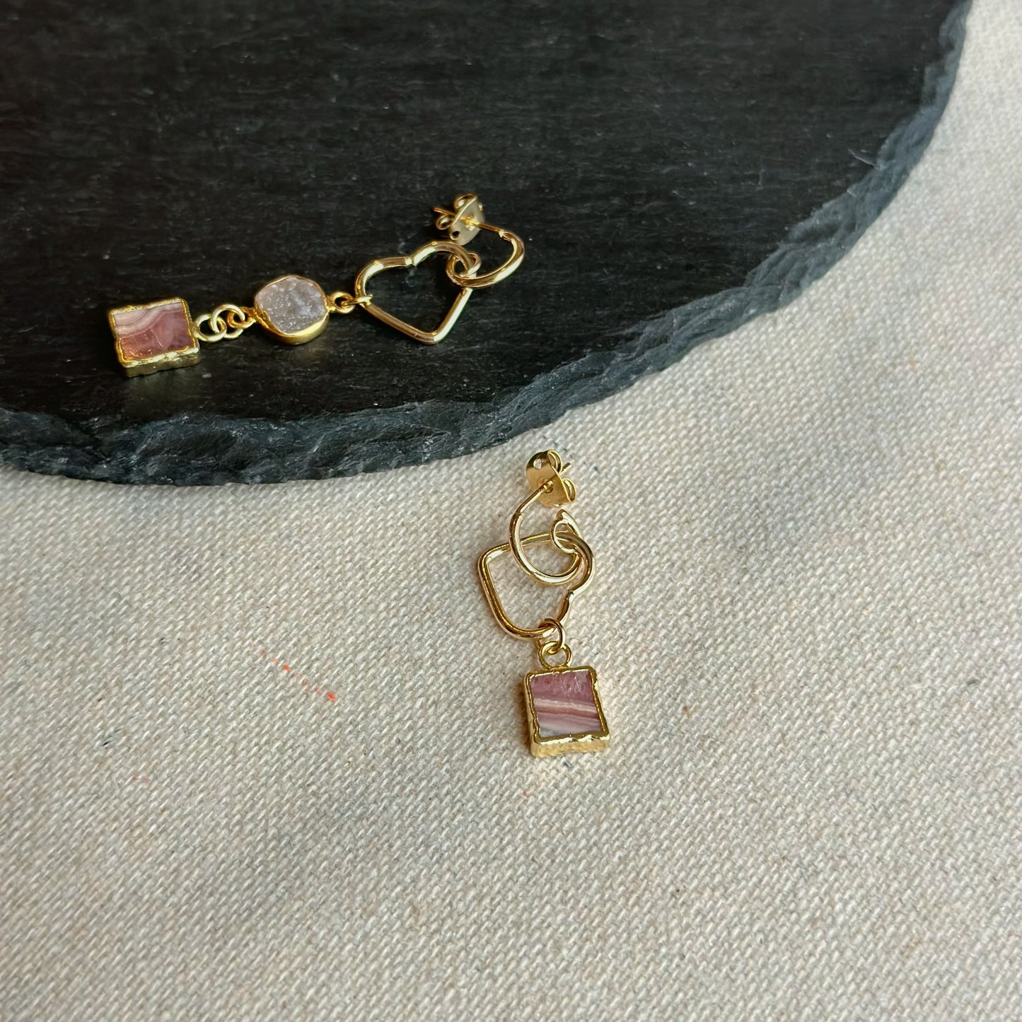 Rhodochrosite And Druzy Gold-plated Earring