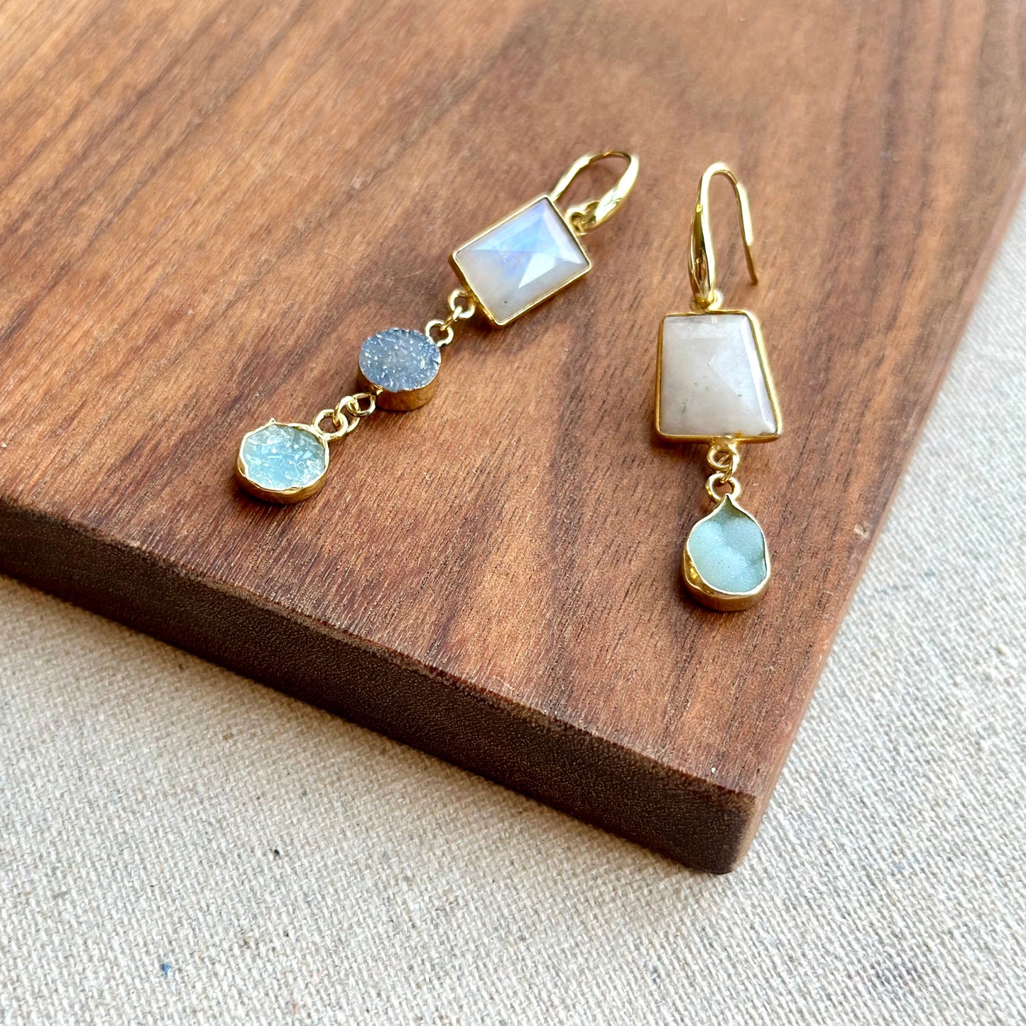 Moonstone And Druzy Stone Gold-plated Earring