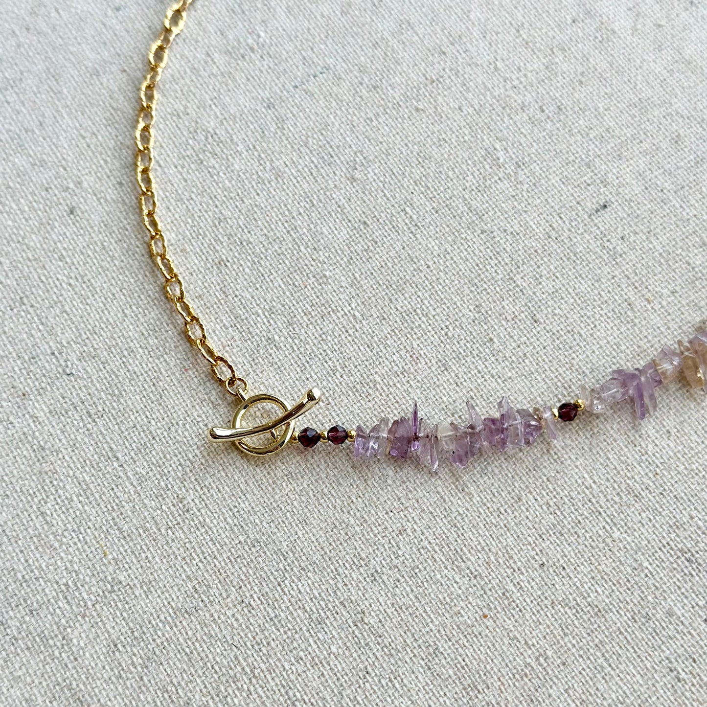 Ametrine Beads Mixed Gold-plated Chain Hoop Toggle Necklace