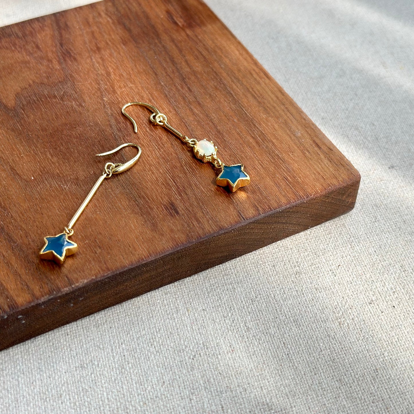 Blue Chalcedony Star And Opal Gold-plated Earring