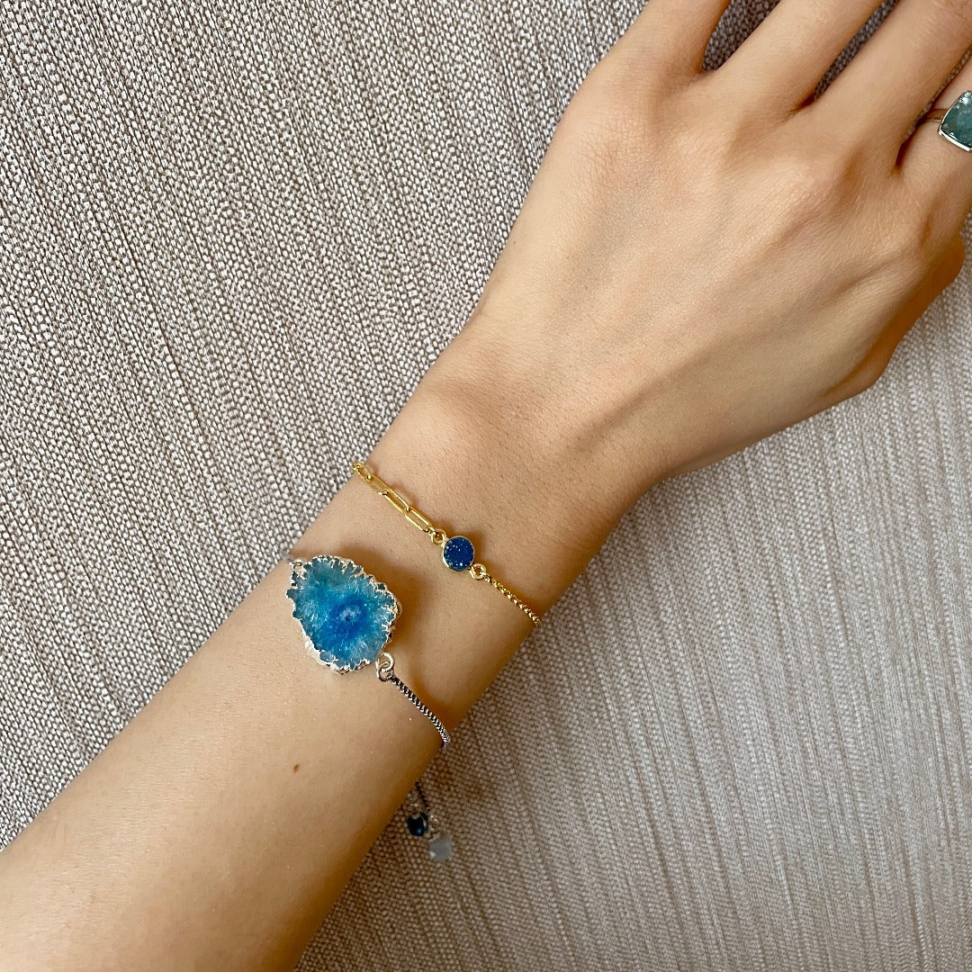 Blue Druzy Stone Adjustable Bracelet