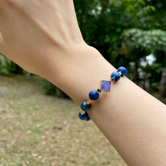 Druzy Stone And Lapis Beaded Bracelet