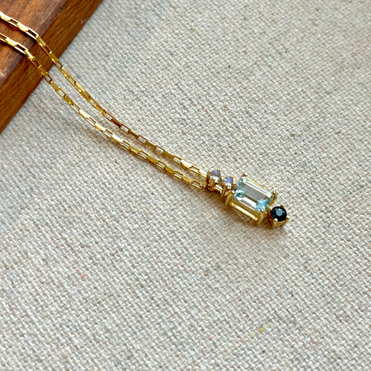 Aquamarine Mixed Moonstone And Sapphire Pendant Gold-plated Necklace