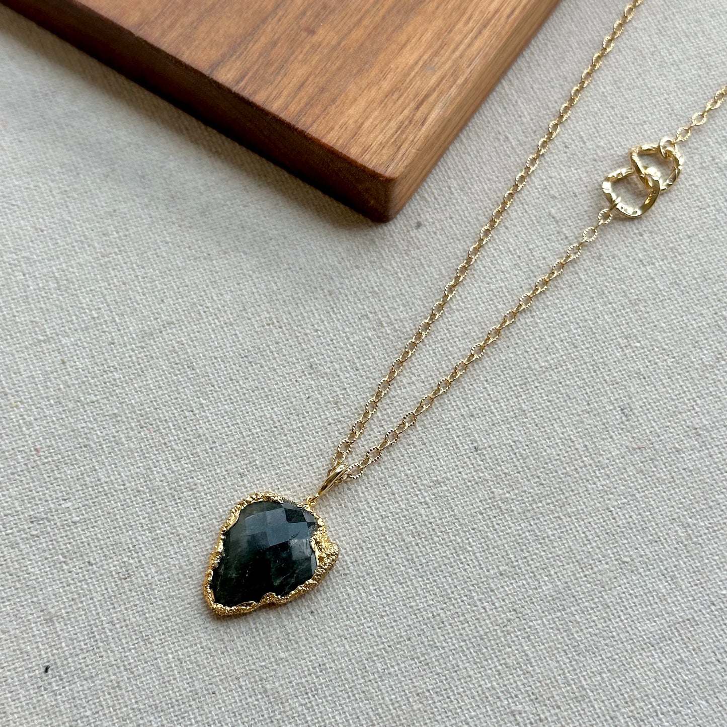 Green Rutile Quartz And Ring Long Gold-plated Necklace