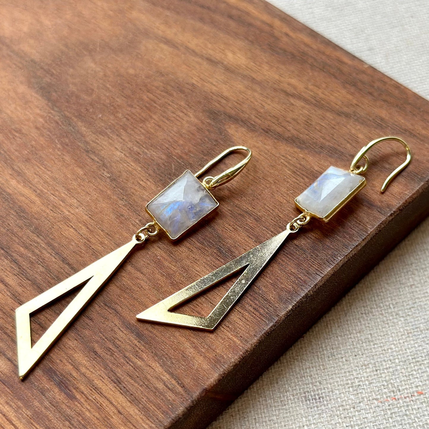 Moonstone And Triangle-shaped Dangling Earring