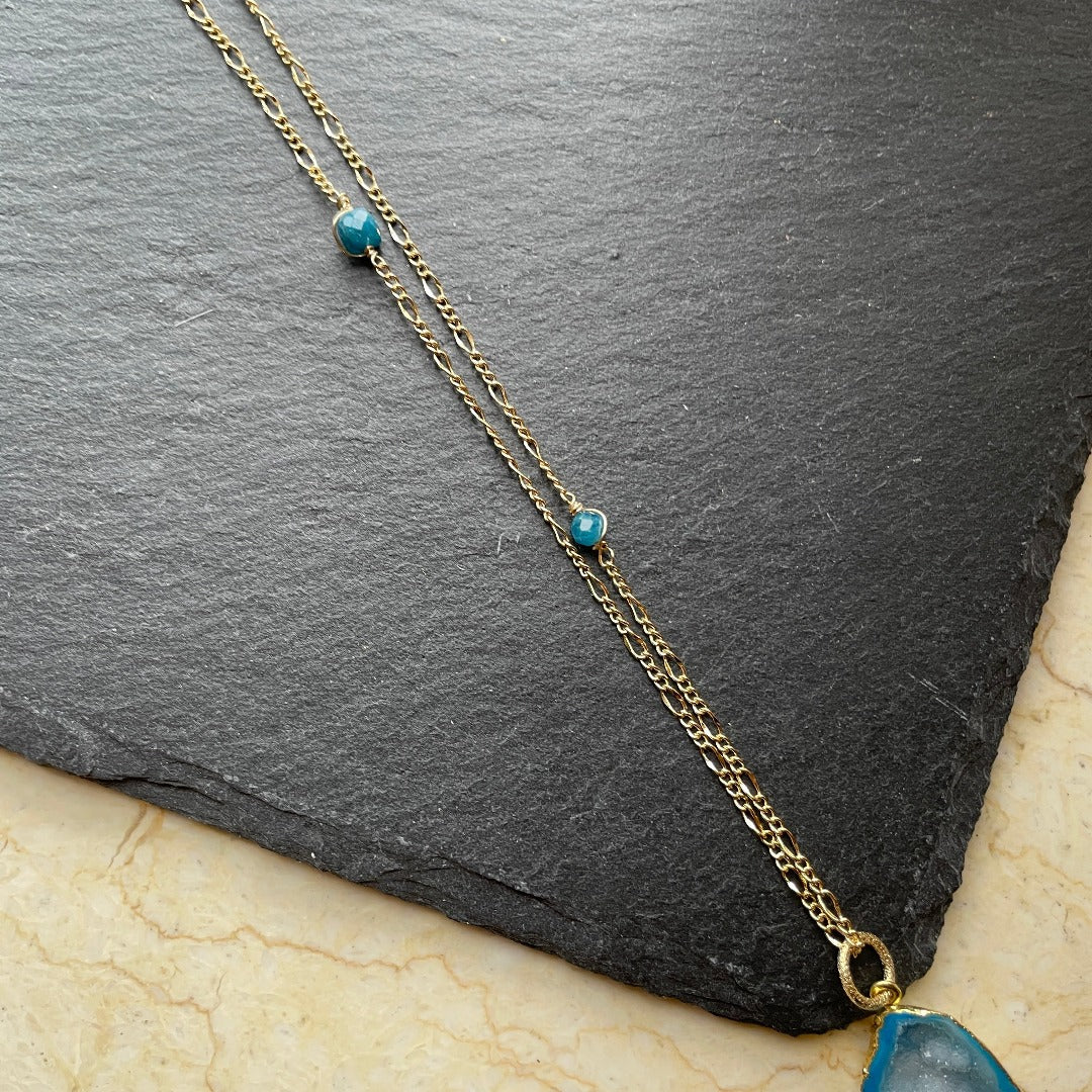 Watergreen Agate Two-way Long Gold-plated Necklace