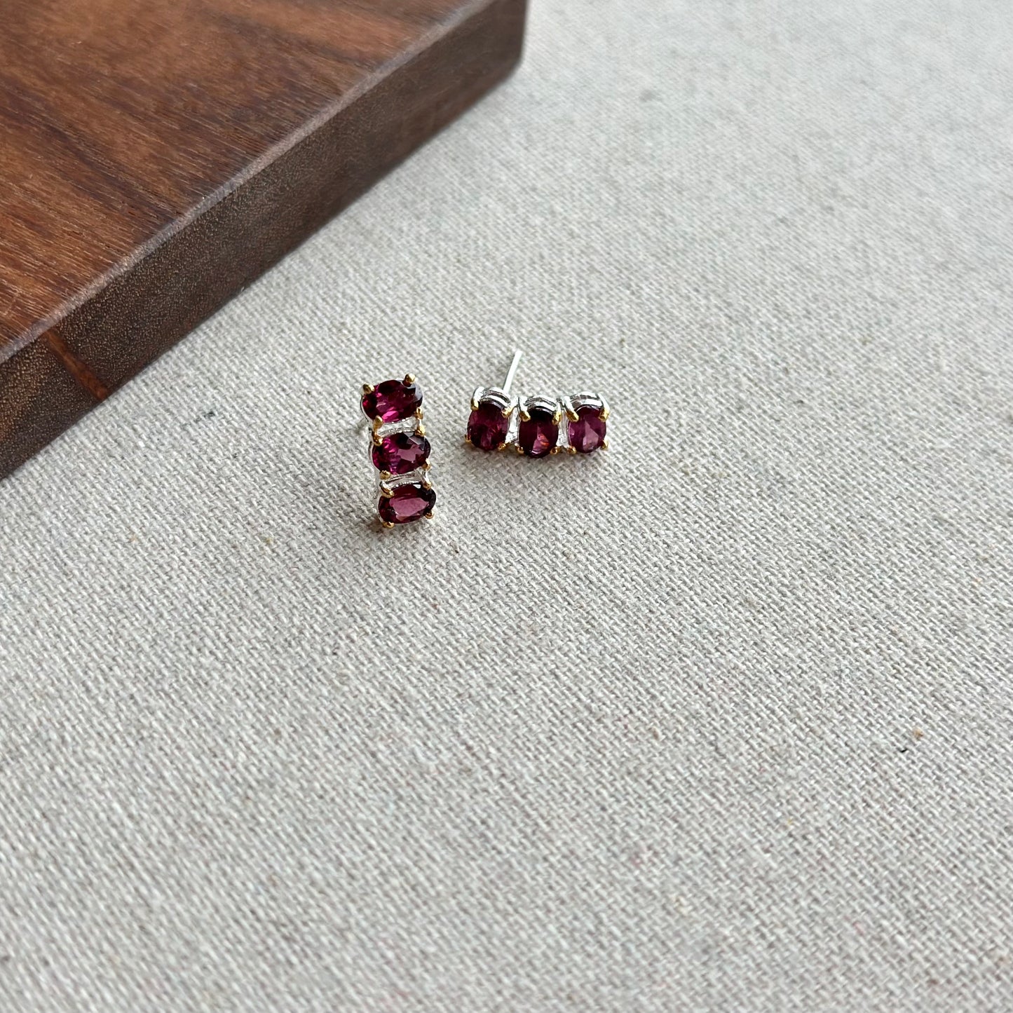 Rhodolite Garnet Two Tone Gold-plated Sterling Silver Ear Stud