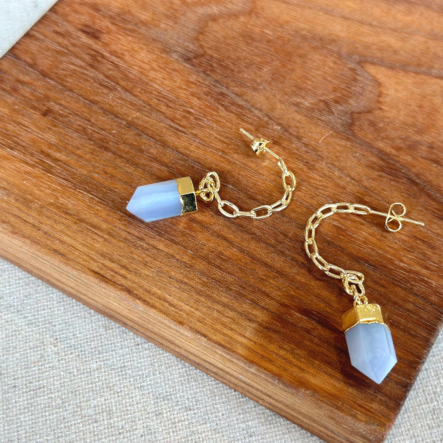 Blue Lace Agate Gold-plated Ear Hook