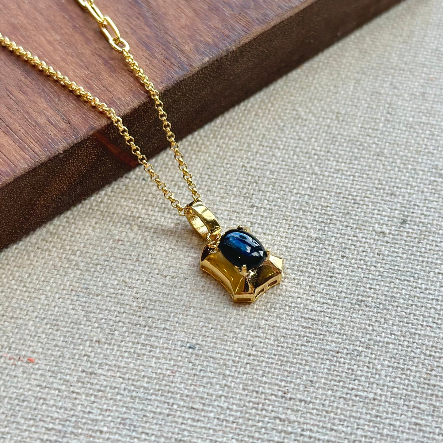 Sapphire Pendant Asymmetric Gold-plated Sterling Silver Necklace