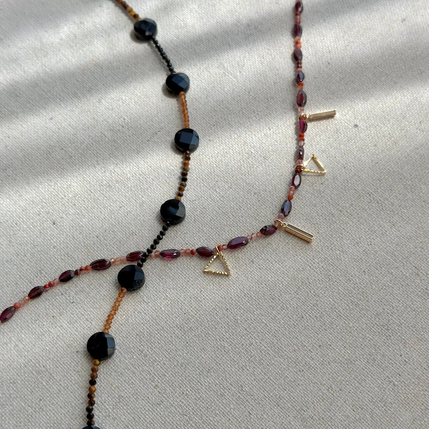 Black Onyx Mixed Tiger Eye And Carnelian Beaded Necklace