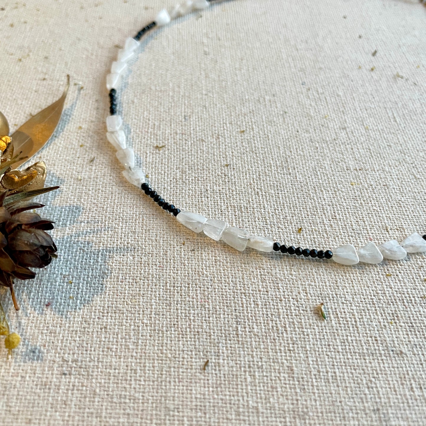 Moonstone And Black Spinel Beaded Chain Necklace