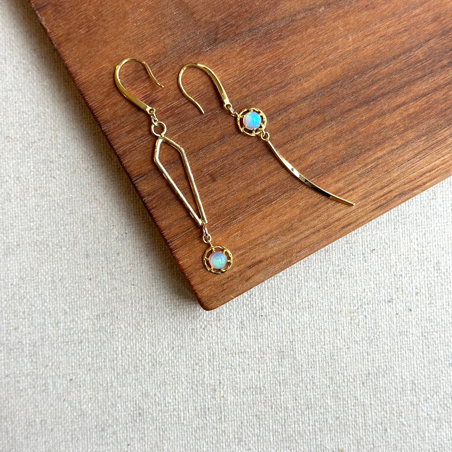 Opal and Sapphire Ear Hook Skinny Geometric Gold-plated Earring