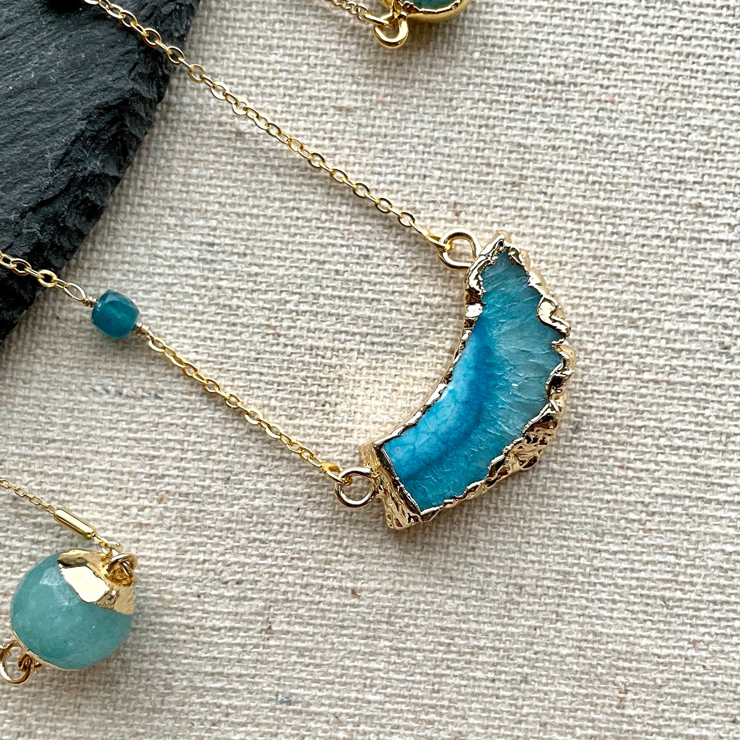 Watergreen Agate And Apatite Gold-plated Necklace