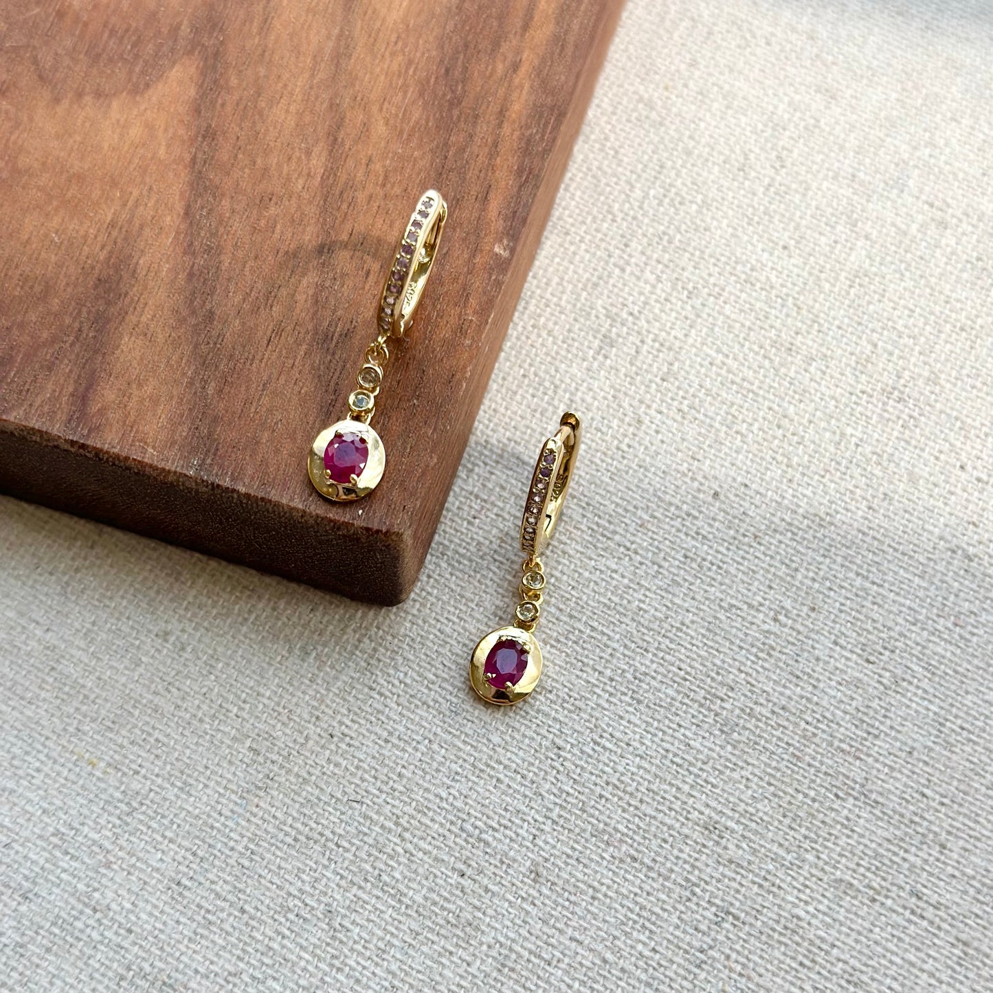 Ruby Mixed Topaz And Dainty Amethyst Hoop Gold-plated Sterling Silver Earring