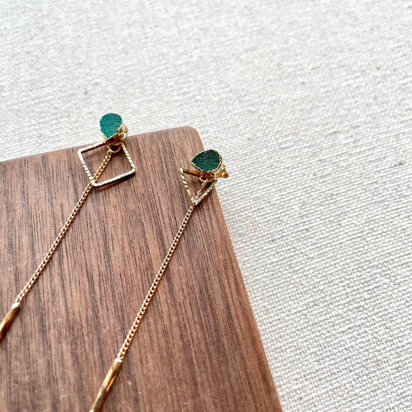 Green Druzy Stone Asymmetric Two-way Earring