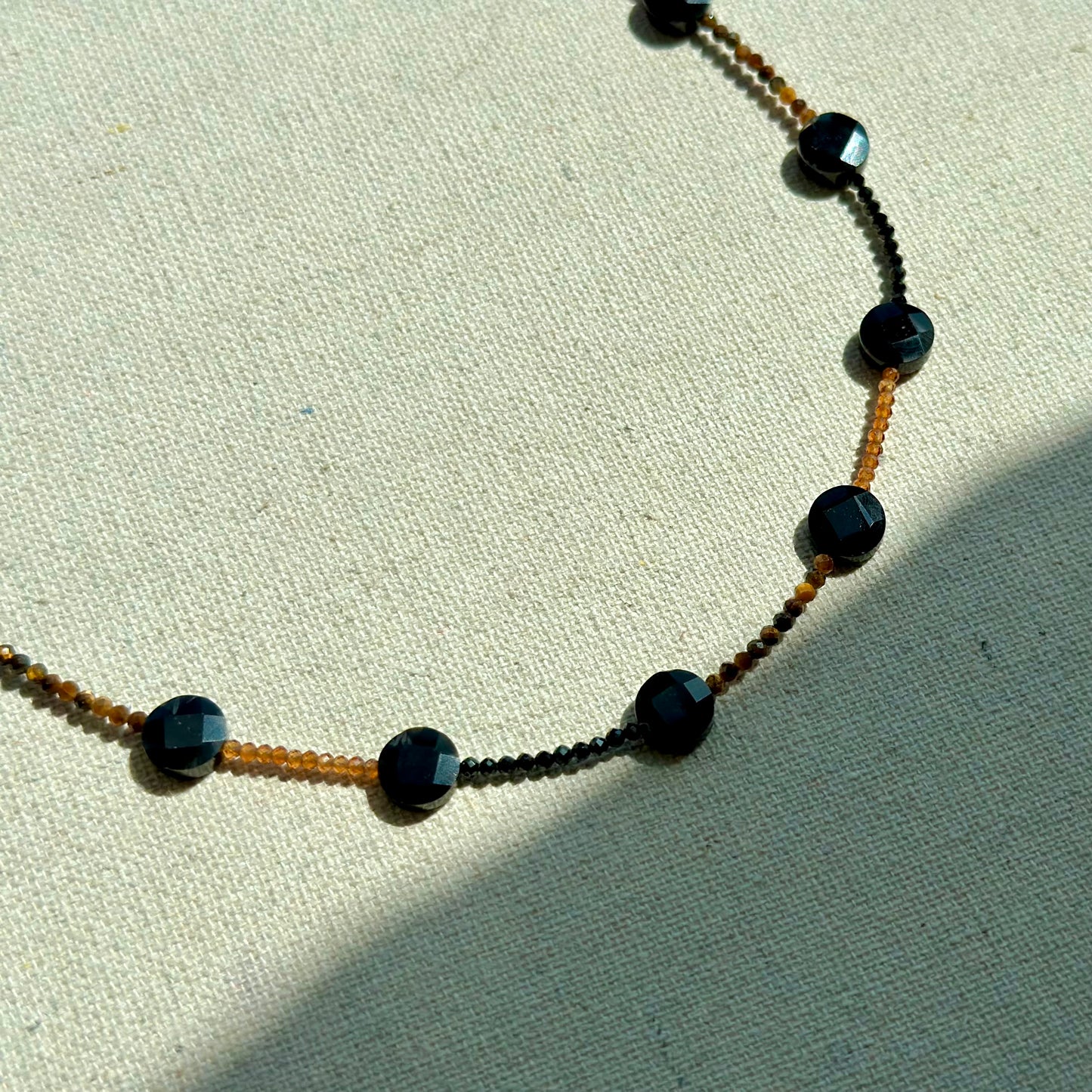 Black Onyx Mixed Tiger Eye And Carnelian Beaded Necklace