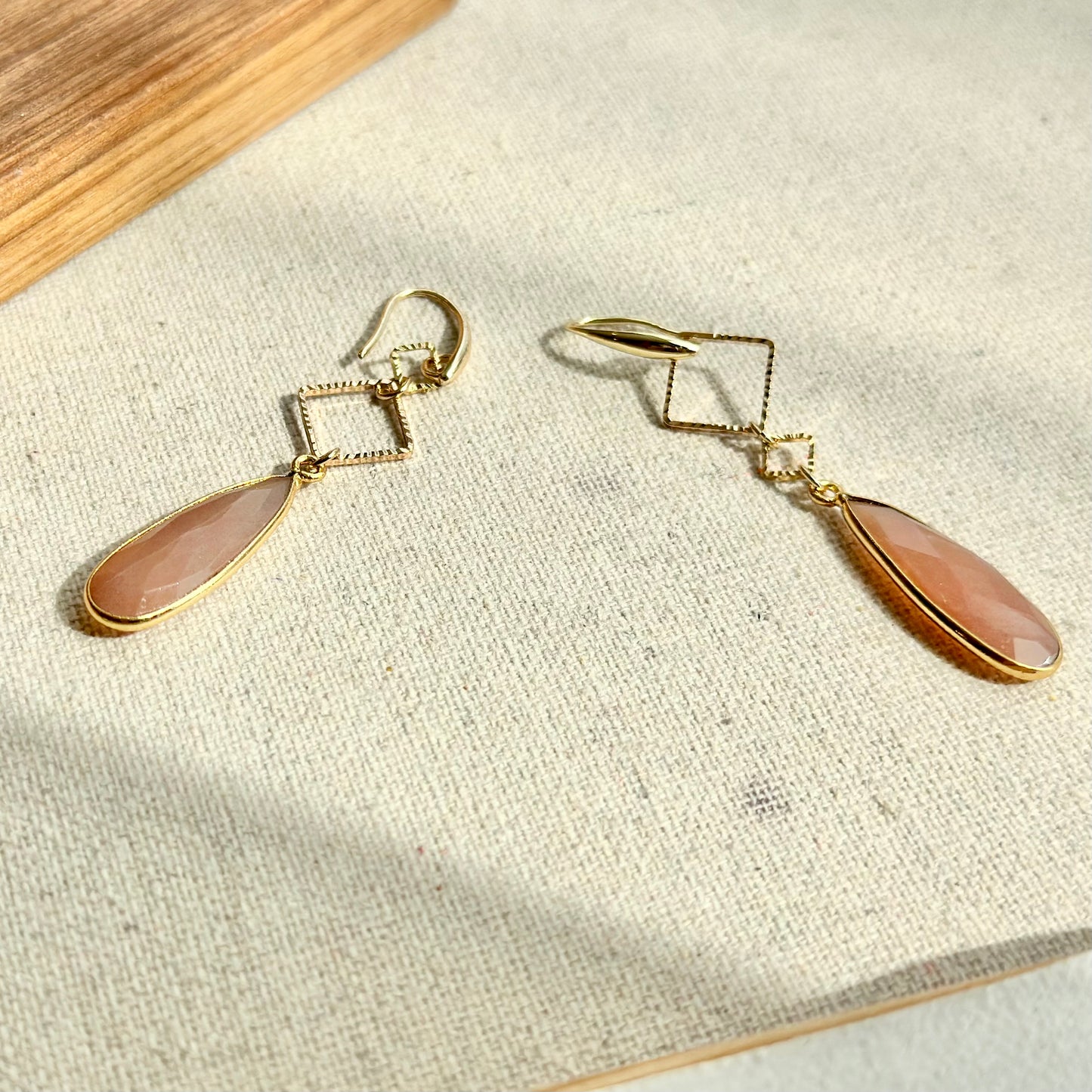 Peach Moonstone Gold-plated Earring