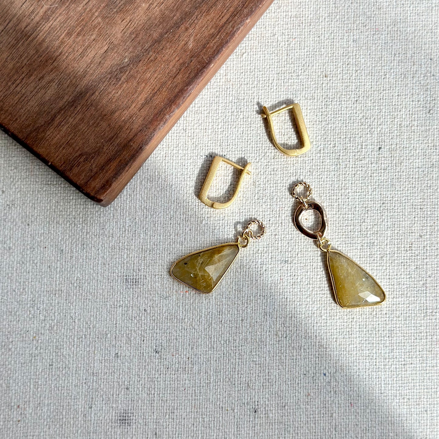 Golden Rutilated Quartz Matt Gold-plated Sterling Silver Two-way Ear Hoop