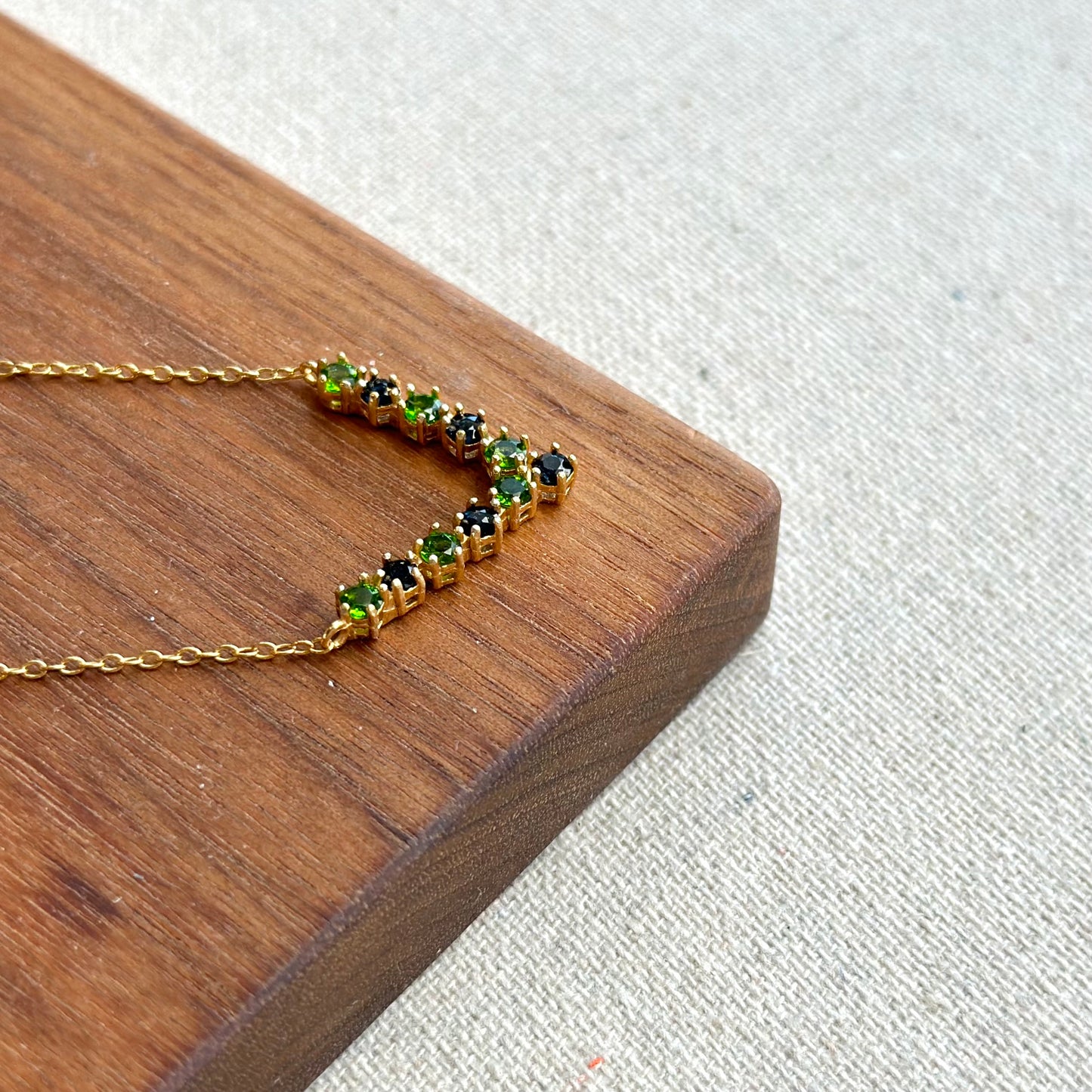 Diopside And Sapphire V-shaped Gold-plated Sterling Silver Necklace