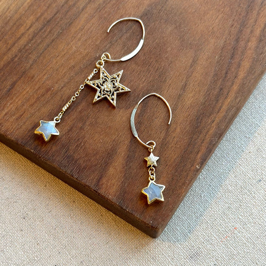 Moonstone Twinkle Star Asymmetric 14k Gold-filled Earring