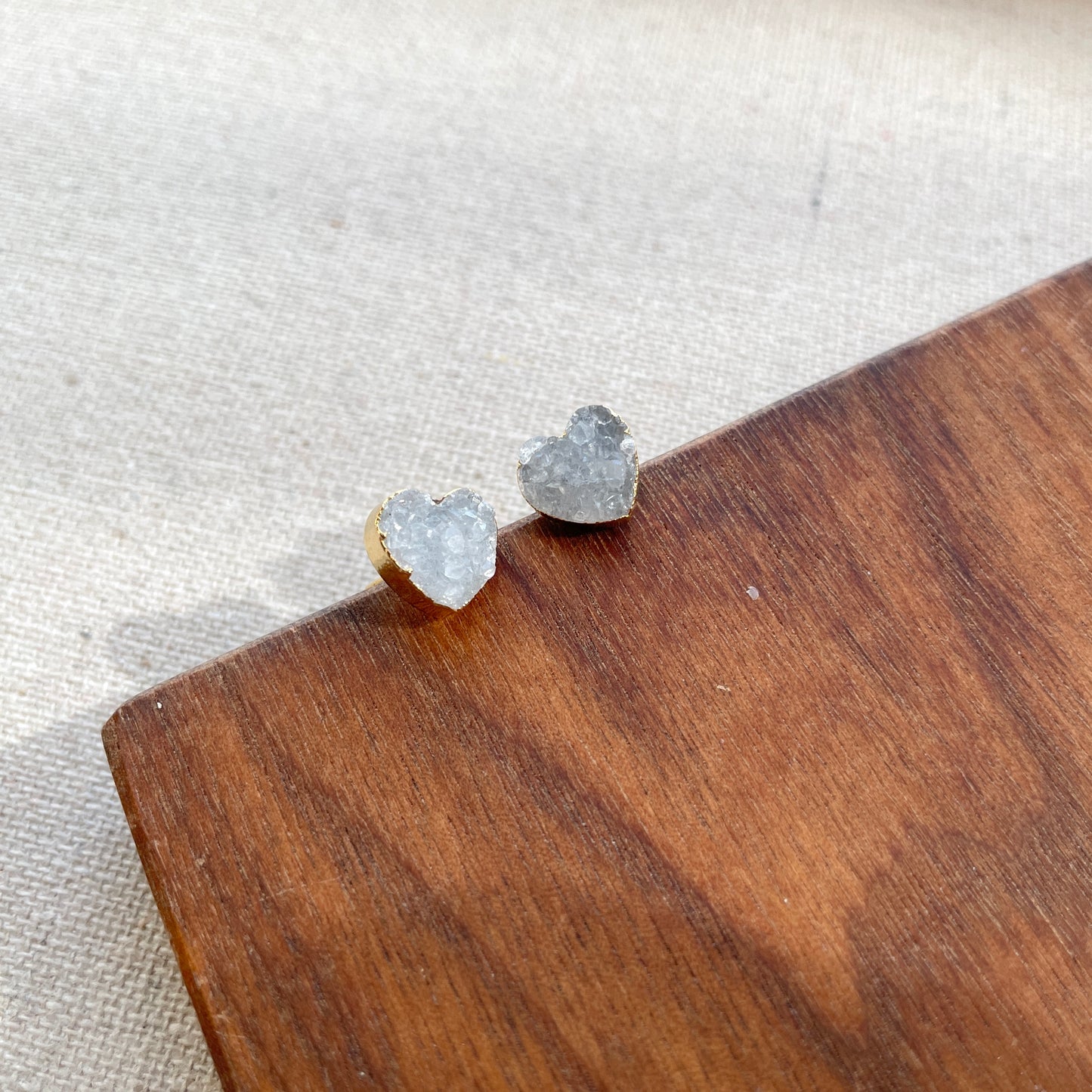 Heart-shaped White Druzy Stone Two-way Gold-plated Earring