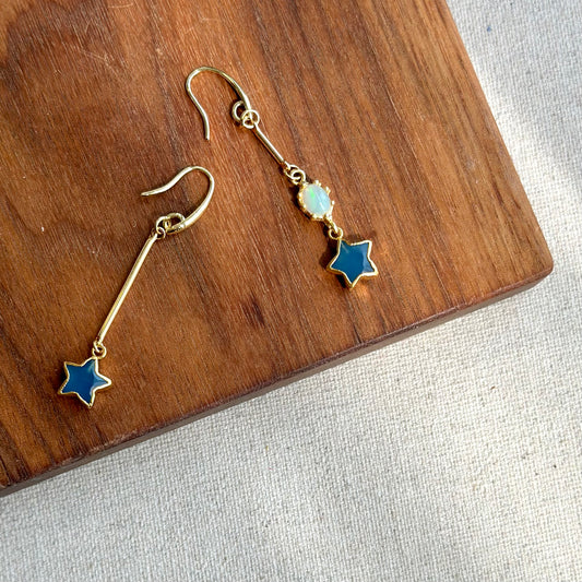 Blue Chalcedony Star And Opal Gold-plated Earring