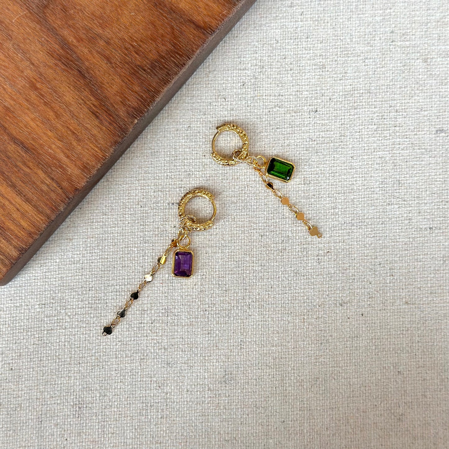 Diopside And Amethyst Two-way Gold-plated Sterling Silver Ear Hoop