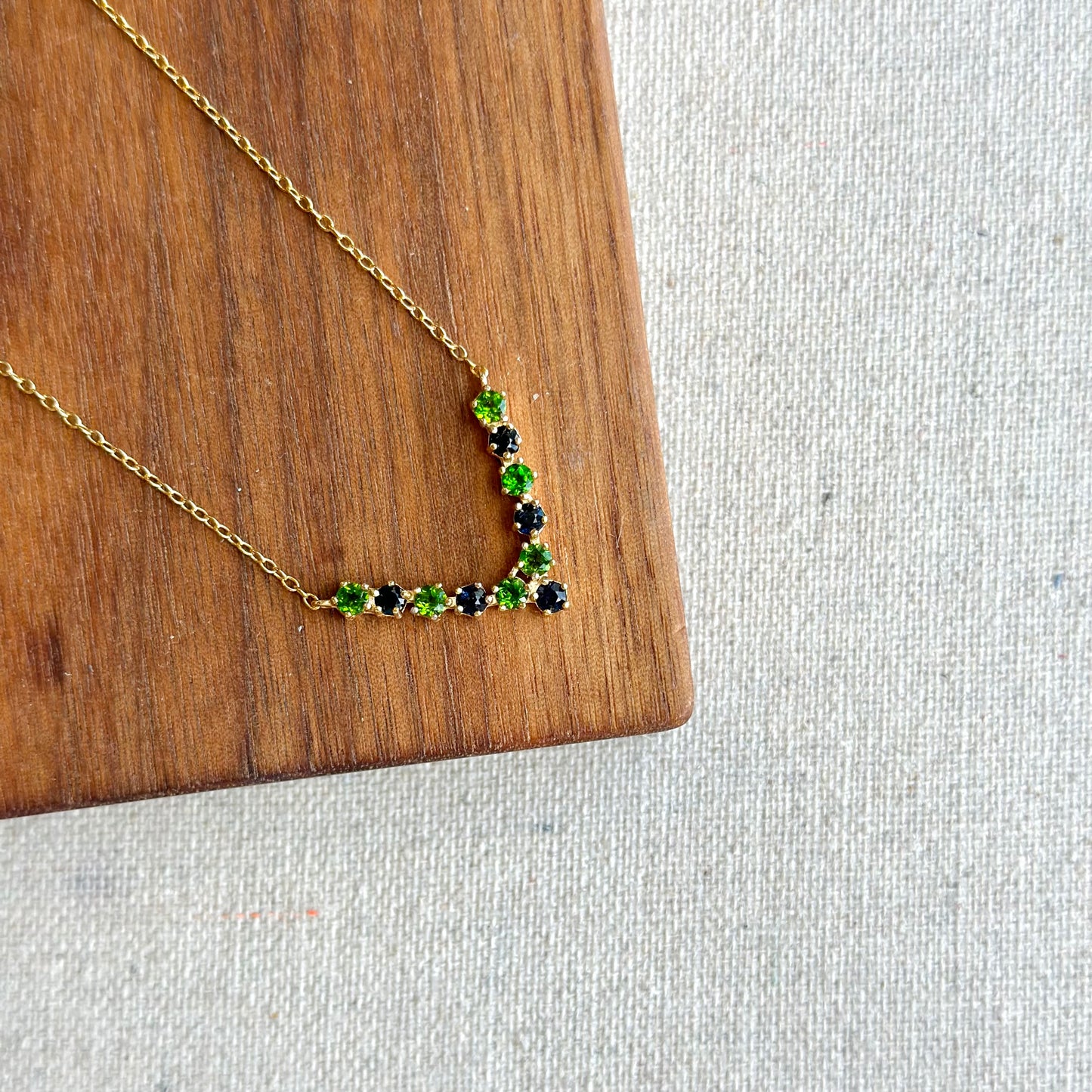 Diopside And Sapphire V-shaped Gold-plated Sterling Silver Necklace