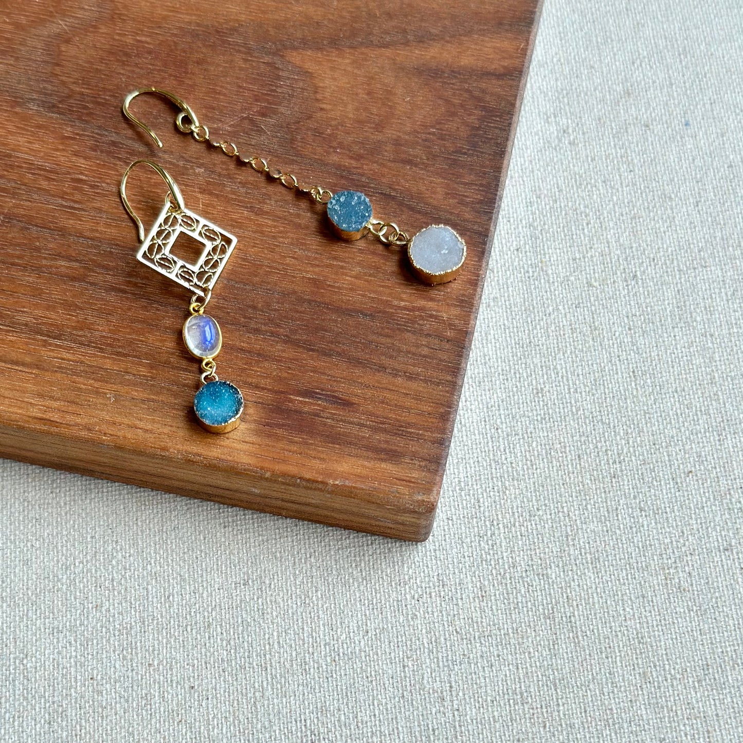 Druzy Stone And Moonstone Geometric Gold-plated Earring