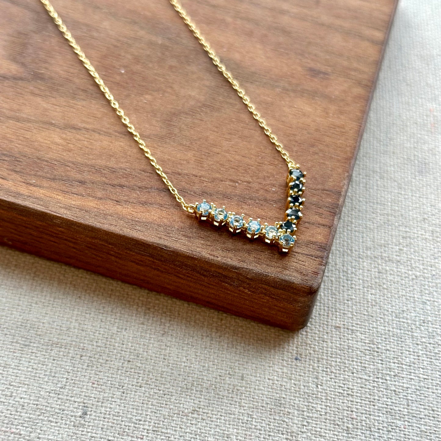 Topaz And Sapphire V-shaped Gold-plated Sterling Silver Necklace