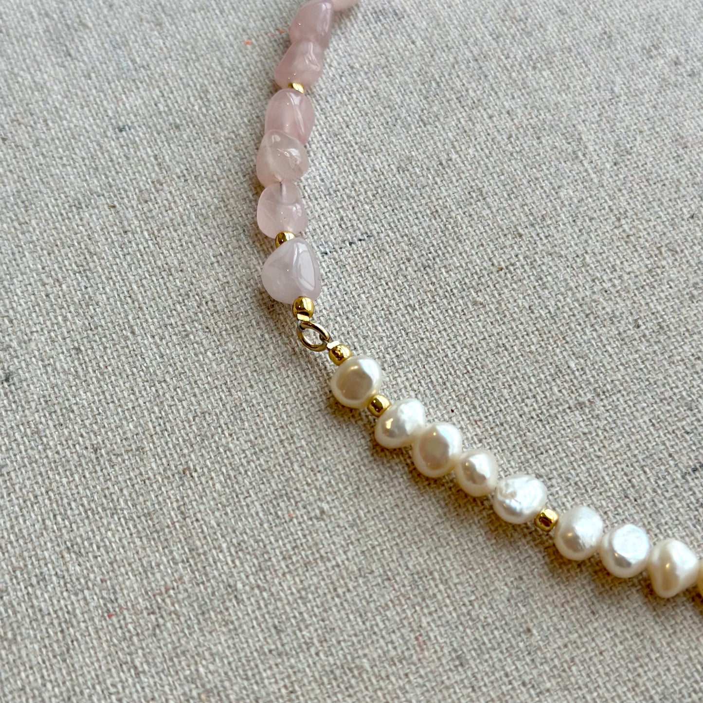 Rose Quartz And Baroque Pearl Beaded Choker Necklace