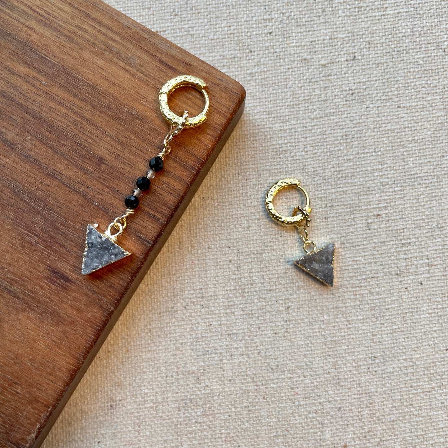 Triangle-shaped Druzy Stone And Black Spinel Two-way Ear Hoop