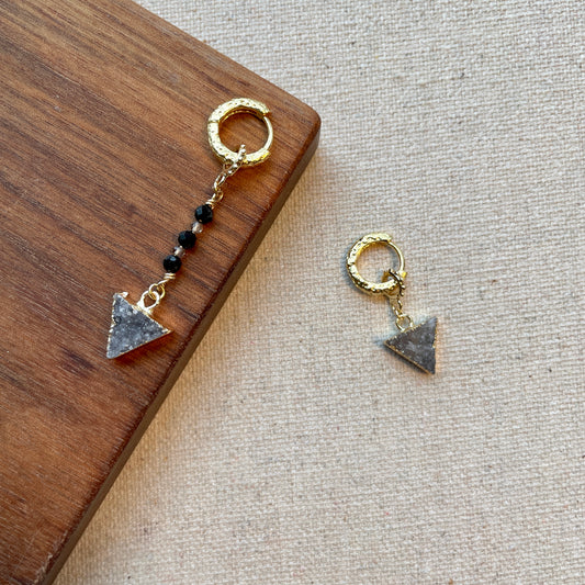 Triangle-shaped Druzy Stone And Black Spinel Two-way Ear Hoop