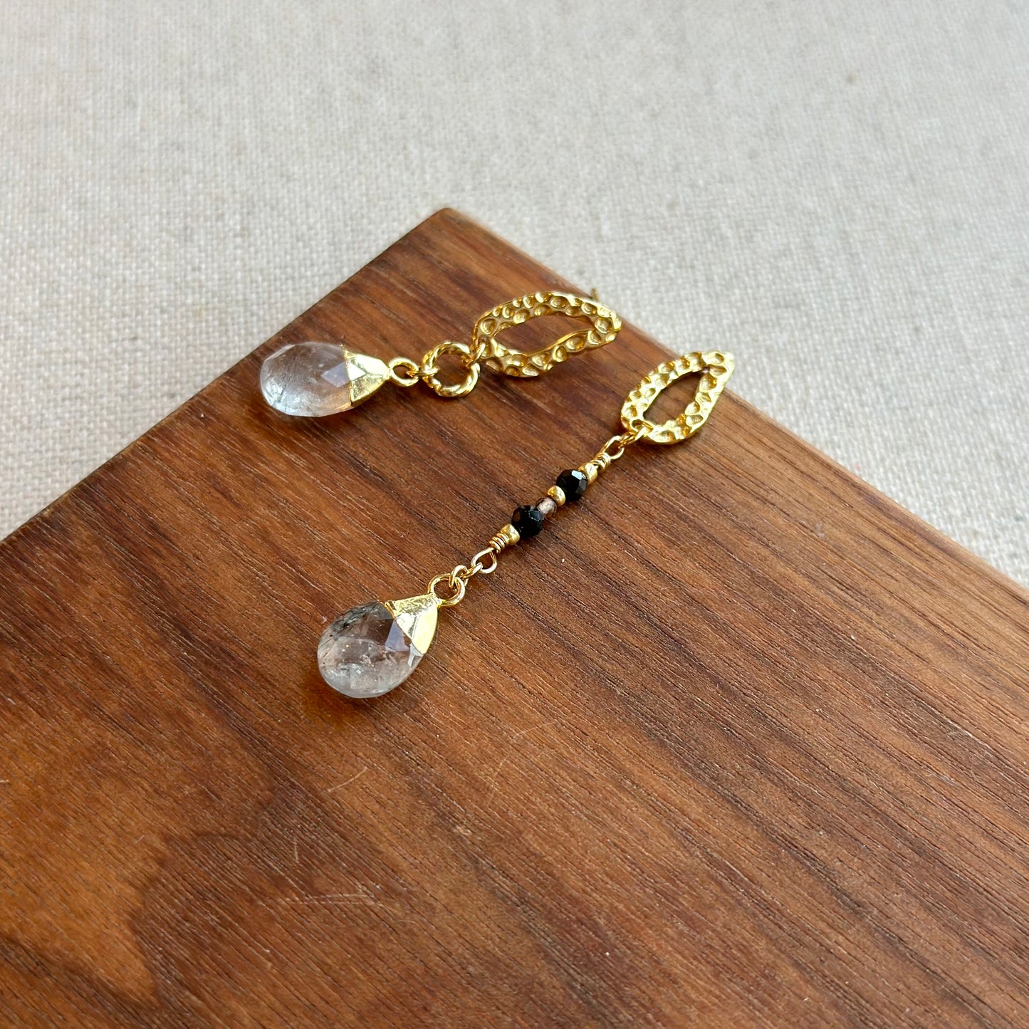 Black Rutilated Quartz And Black Spinel Gold-plated Sterling Silver Earring