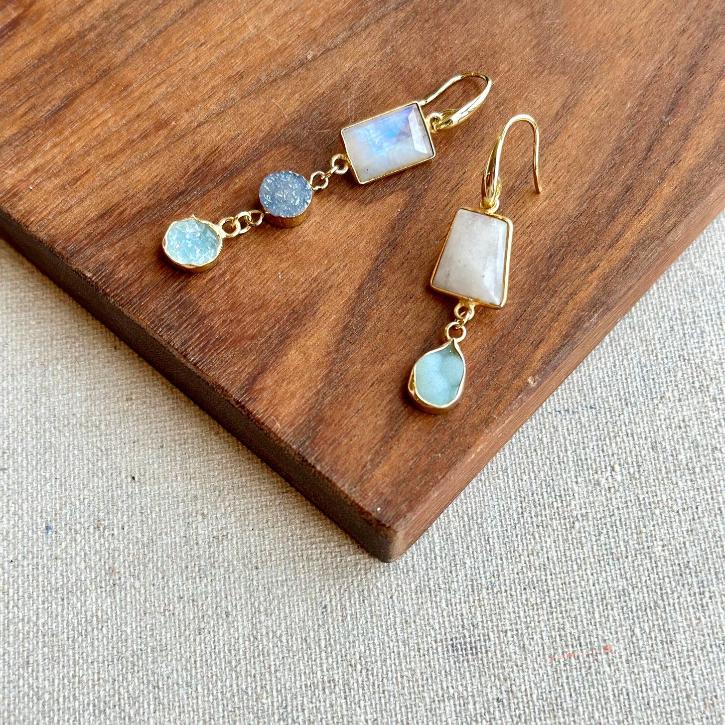 Moonstone And Druzy Stone Gold-plated Earring