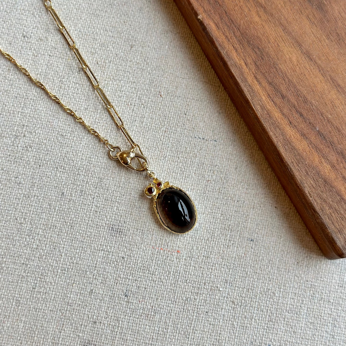 Smoky Quartz And Garnet Two Way Long Gold-plated Necklace