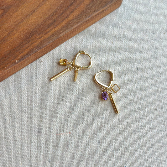 Citrine And Amethyst Dangling Gold-plated Ear Hoop