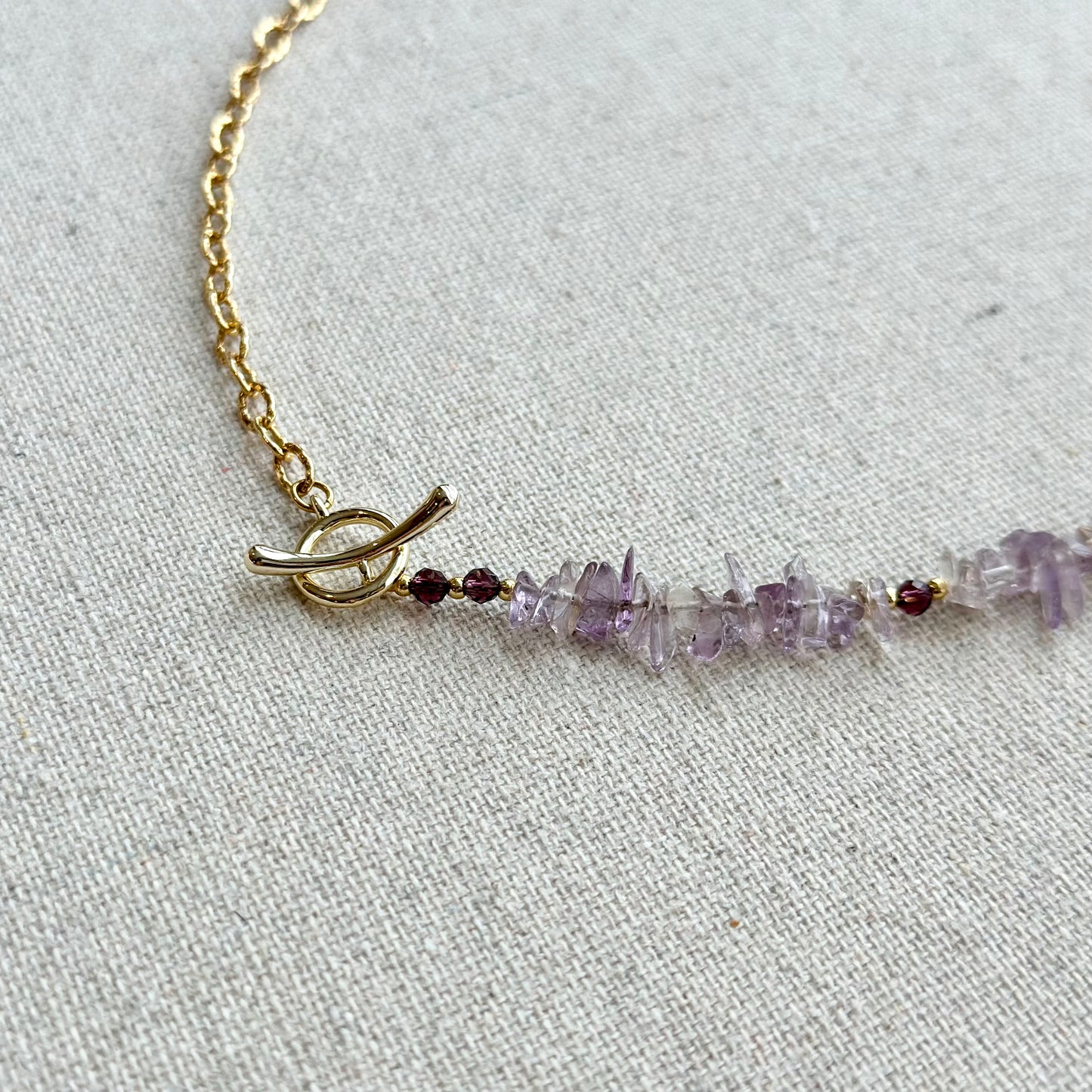 Ametrine Beads Mixed Gold-plated Chain Hoop Toggle Necklace