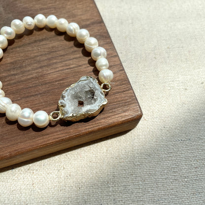 Agate And Freshwater Pearl Beaded Bracelet