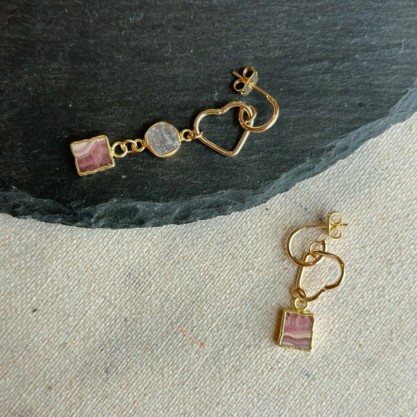 Rhodochrosite And Druzy Gold-plated Earring