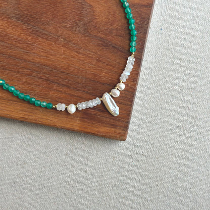 Agate And Moonstone Beaded Choker Necklace