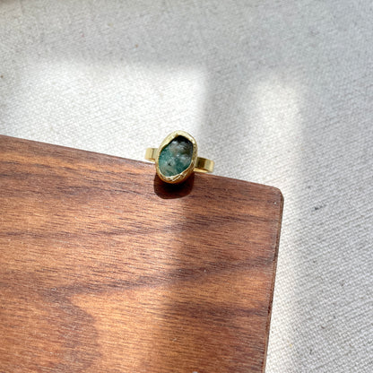 Green Emerald Raw Stone Adjustable Gold-plated Ring