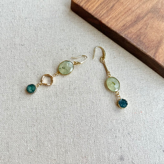 Prehnite And Druzy Stone Gold-plated Earring