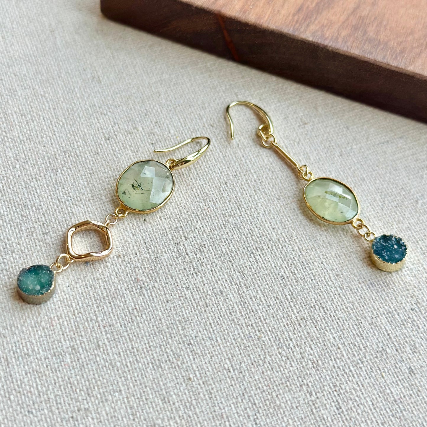 Prehnite And Druzy Stone Gold-plated Earring