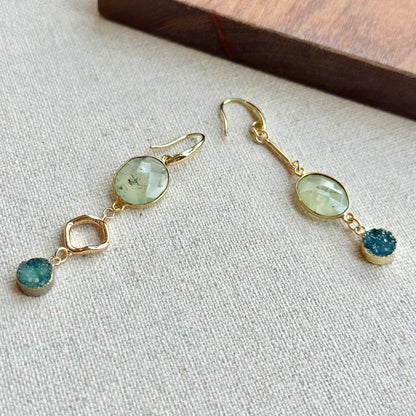 Prehnite And Druzy Stone Gold-plated Earring