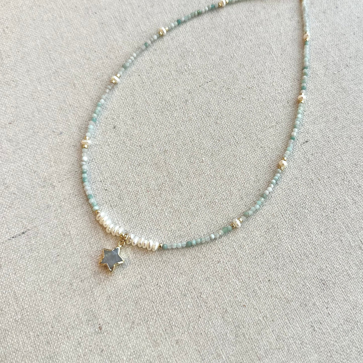 Star-shaped Moonstone And Amazonite With Freshwater Pearl Beaded Necklace