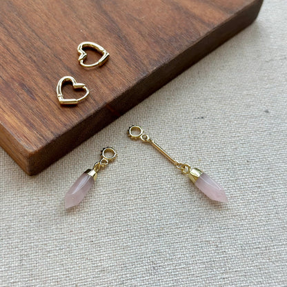 Rose Quartz Point Shaped Two-way Gold-plated Ear Hoop