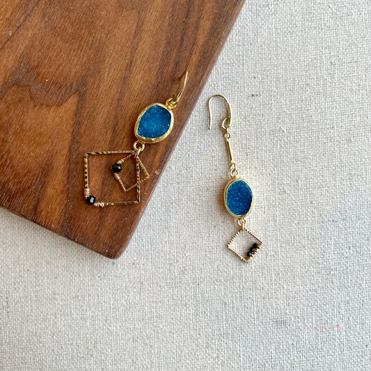 Druzy And Black Spinel Wire Wrapping Gold-plated Earring