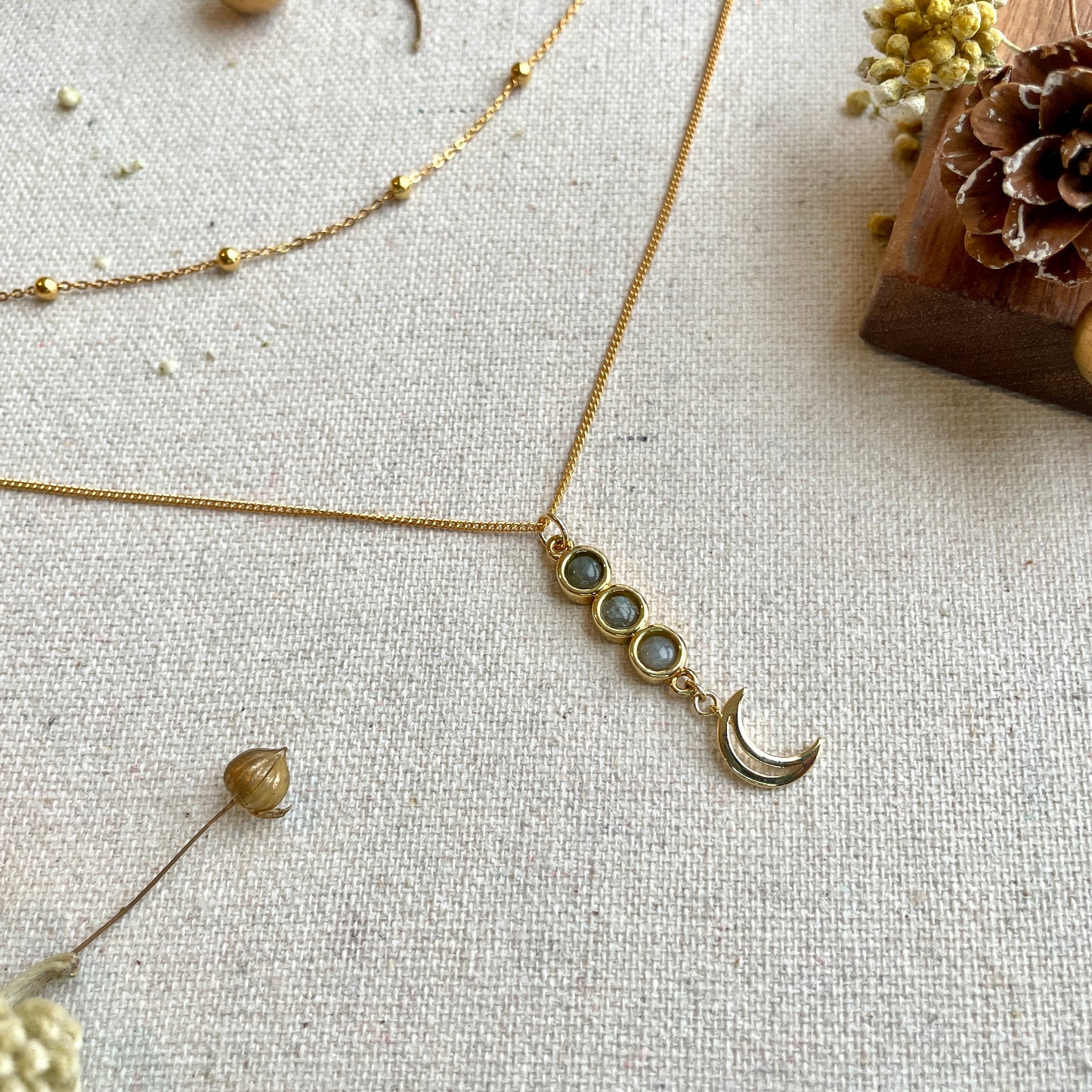 Double Layer Labradorite Linear Gold-plated Necklace